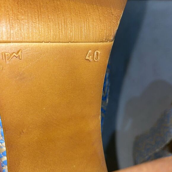 Avellini Women’s Heeled Slides Size 40 U.S. 9 M Blue Beige Fabric Outdoors Beach - Picture 3 of 12